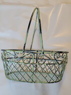 Green Rustic Metal Wire Basket